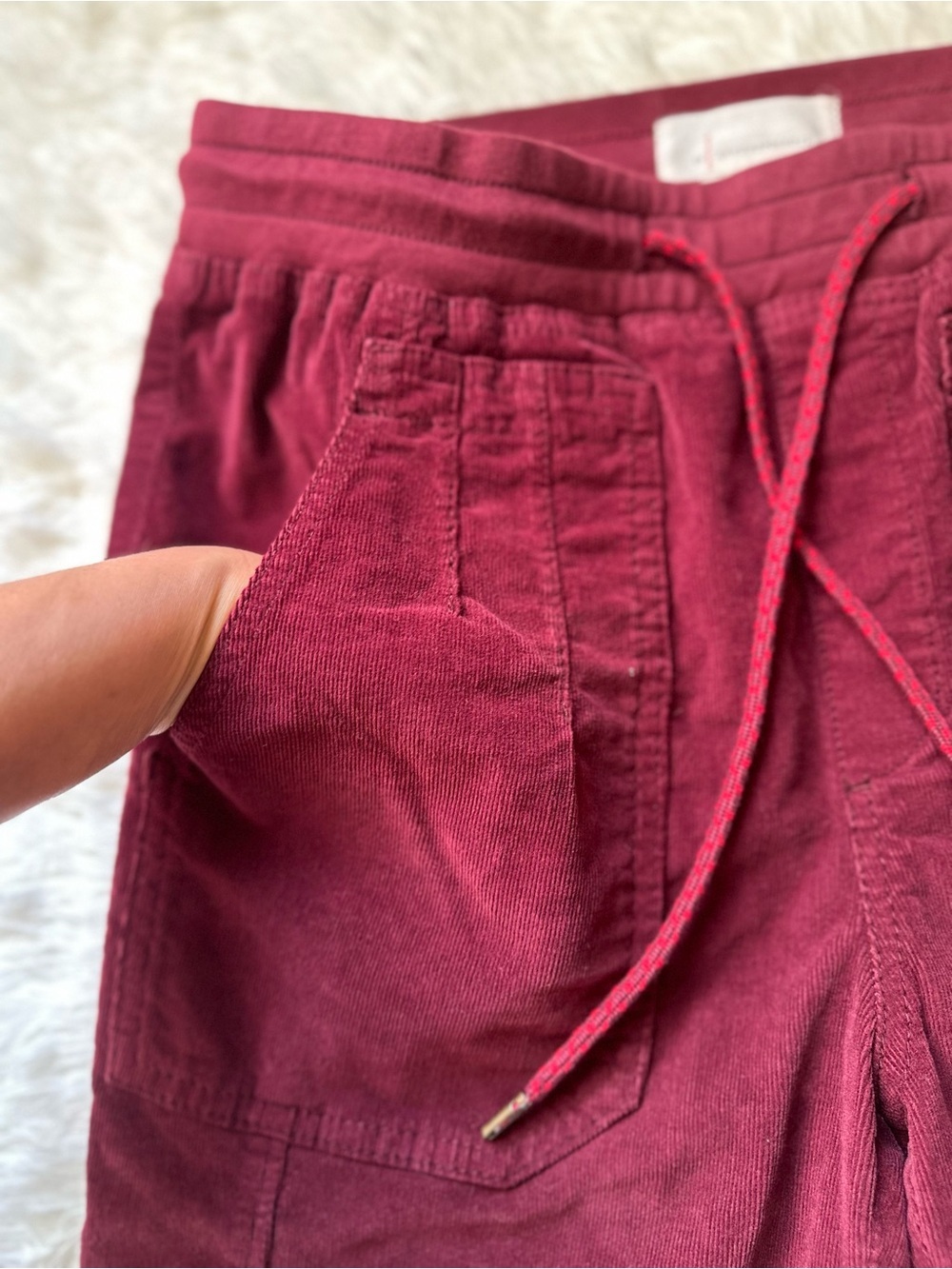 Anthropologie Corduroy Joggers Small Burgundy Cargo Utility Pull On Boho Lounge - Picture 6 of 11